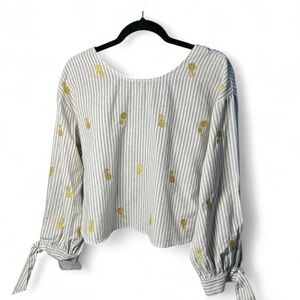 The Impeccable Pig Gray Gold Tie Front Crop Blouse